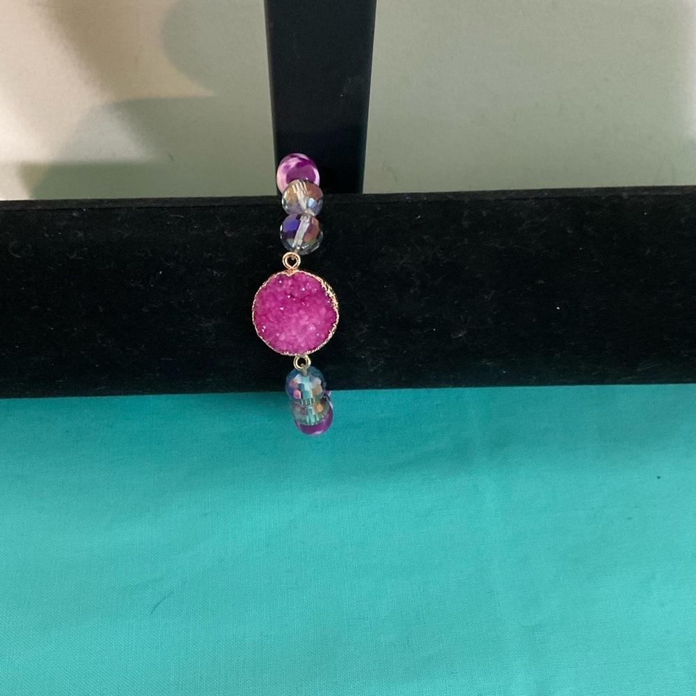 Chic Pink and Purple Beaded Bracelet with Pink Druzy
